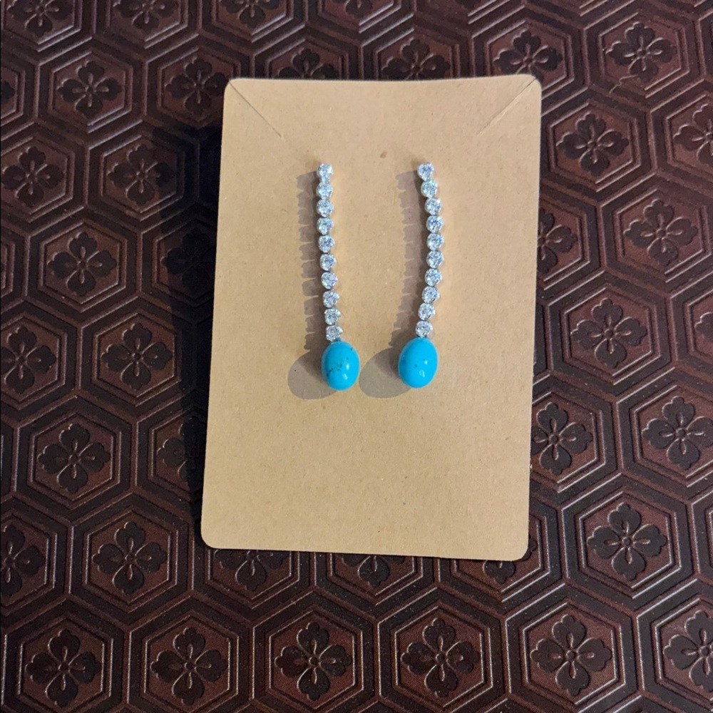 Sterling Silver 925 Turquoise & Sparkling Stone Drop Earrings – Elegant Design